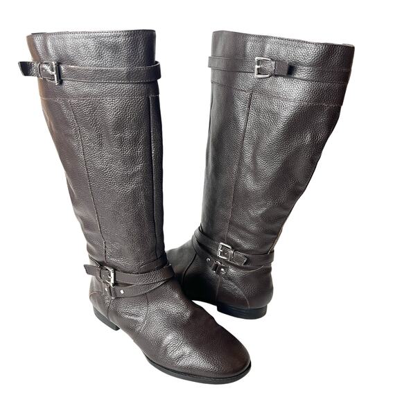 Comfortview Knee High Womens 8W Riding Boots Brown Leather Comfort Casual Zip Up - Picture 1 of 10